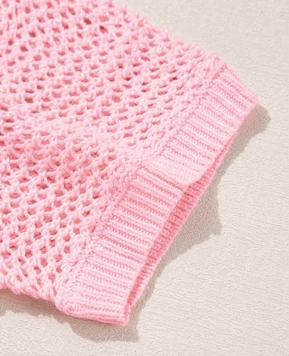 Image of SELINK Flower Crochet Tops for Women Short Sleeve Hollow Out Sweaters Swimsuit Cover Ups Lightweight Knit Pullover