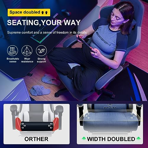 GTPLAYER Gaming Chair with Footrest Fabric Office Chair with Pocket Spring Cushion and Linkage Armrests, High Back Ergonomic Computer Chair with Lumbar Support Task Chair for Adult (Deep Blue)