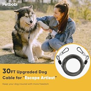 Petbobi Heavy Duty Dog Tie Out Cable Up to 300Lbs – 30FT Extra Strong Wire Cable for Large Dogs – Rust Proof Dog Leash with carrying Handle – Dog Leads for Yard Camping Outside