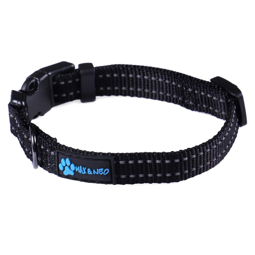 Max and Neo NEO Nylon Buckle Reflective Dog Collar - We Donate a Collar to a Dog Rescue for Every Collar Sold (X-Small, Black)