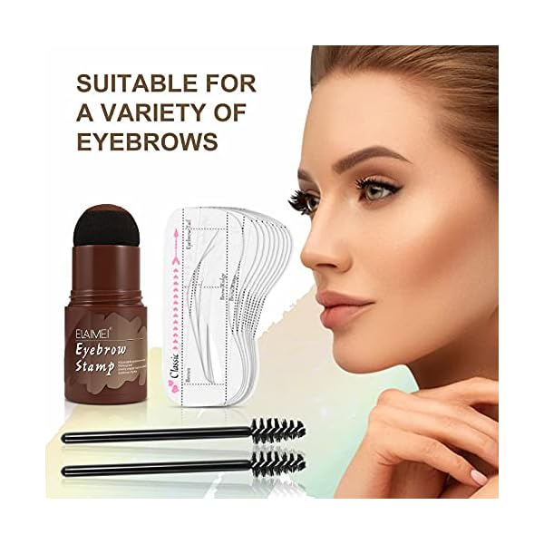 Eyebrow Stamp Kit, Eyebrow Shaping Stamp Makeup Kit, One Step Eye Brow Stamp, Long Lasting Eyebrow Makeup Tool with 10 Reusable Eyebrow Stencils, 2 Eyebrow Brushes, 3 Colors (Dark Brown)