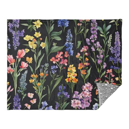 Manta negra de flores de otoño para sofás y sofás, manta de sofá de 50 x 70 pulgadas, manta de mujer