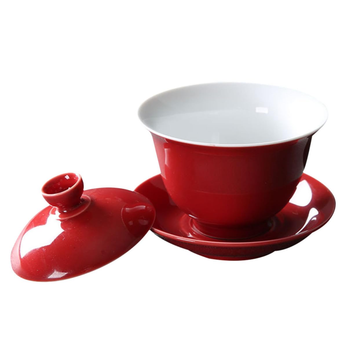 Taza de té de cerámica roja de 160ml con tapa clásica para restaurantes