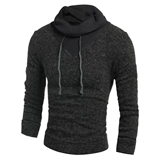 Suéter caliente para hombres Cuello alto de punto Otoño invierno Suéter con capucha de moda Tops Blusas LMMVP (M, Gris Oscuro)