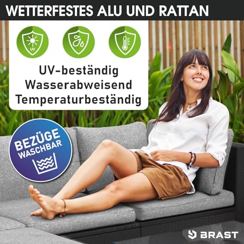 BRAST® Gartenmöbel Lounge Set XXL | 8-12 Personen viele Modelle & Farben | inkl. extra Dicke Kissen | TÜV geprüft | Outdoor Loungemöbel Sitzgruppe Essgruppe Garnitur | Freedom Schwarz