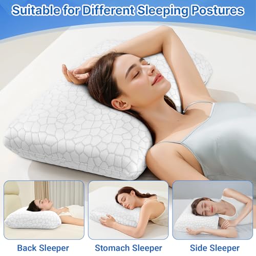 Image of Memory Foam Pillows, Bed Pillow, Bed Pillow for Side, Back and Stomach Sleepers, Neck Pillow for Sleeping with Removable and Machine Washable Cover, Queen Size (2 Pack)