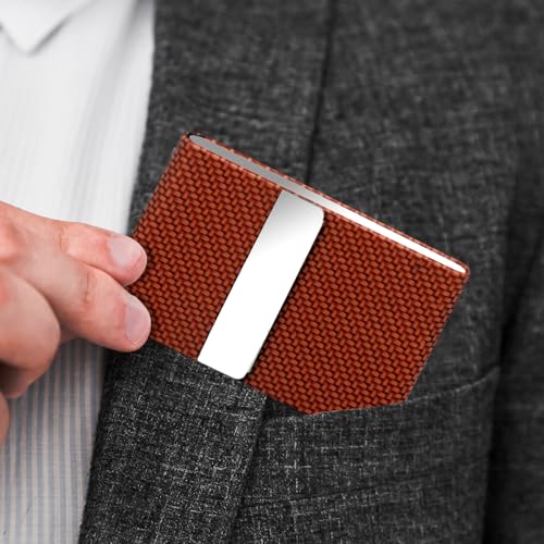 Image of Felstar Customised /Personlised Name Engraved Pu Leather & Metal Unisex RFID Blocking Business Visiting Wallet Card Holder for Men & Women /Gift Your Loved Once on Any Occasion (S D Brown Customise)
