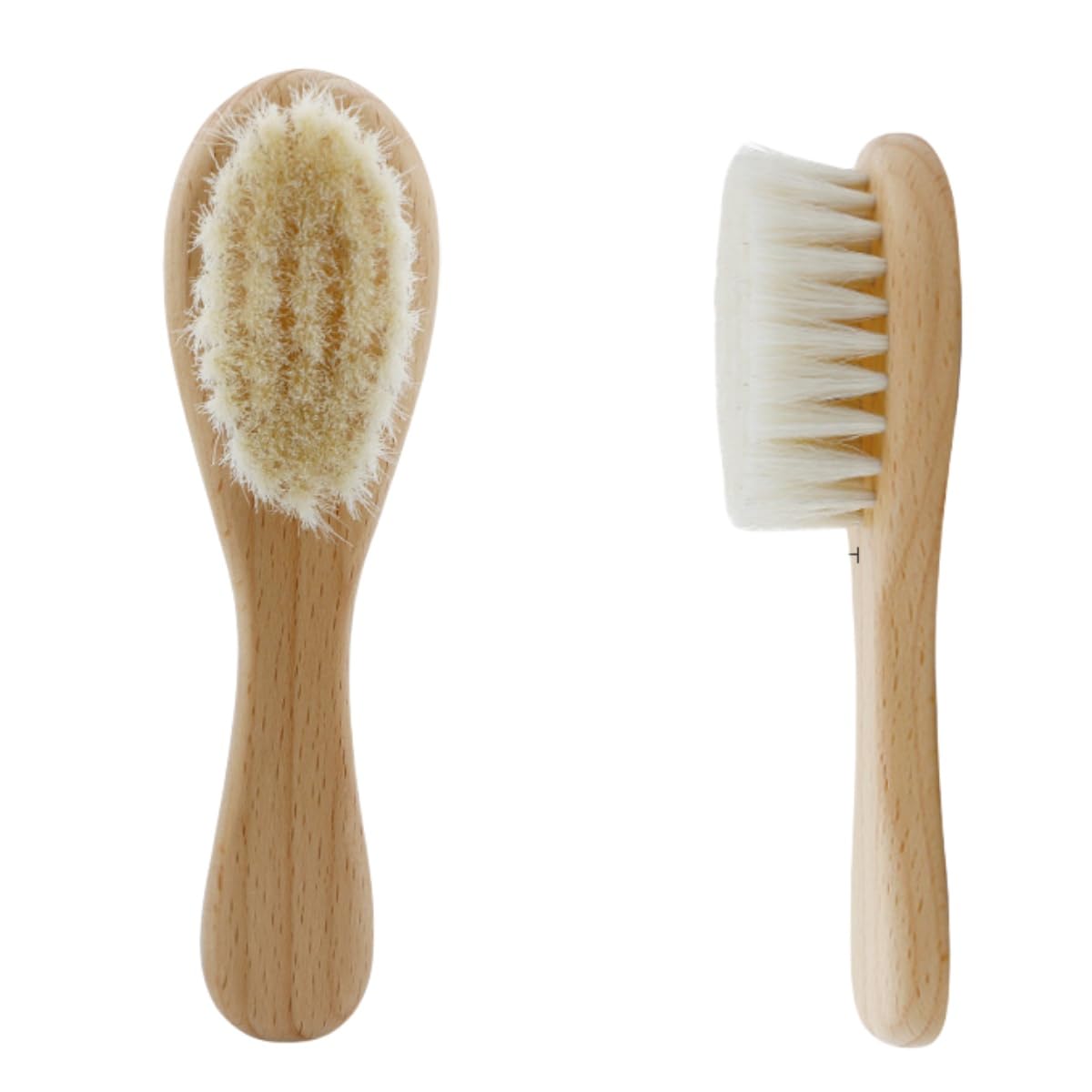 2 cepillos de pelo de cabra natural para bebé, hipoalergénico y mango de madera suave para masaje delicado del cuero cabelludo y relajación, perfecto para recién nacidos y niños pequeños