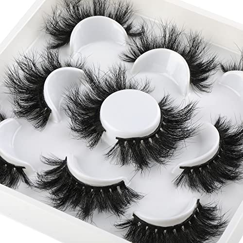D Curl Strip Lashes Natural Look Eyelashes Dramatic 6D Faux Mink Lashes Fluffy 22mm Long False Lashes Messy 5 Pairs Curly Fluttery Fake Eyelashes Wispy Volume Handmade Strip Eye Lash Pack