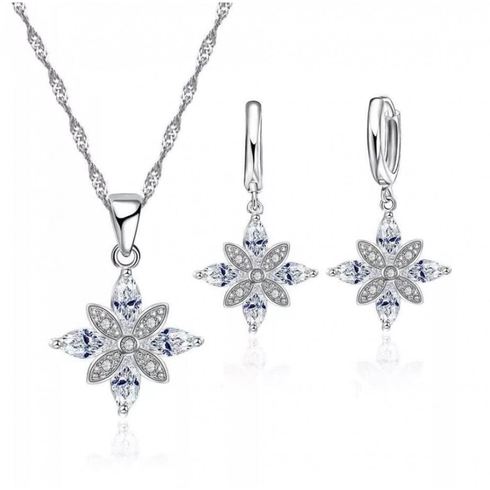 zirkonia Brautschmuck Sets 925 Blumen Halskette Ohrringe Hochzeit Party zubehör