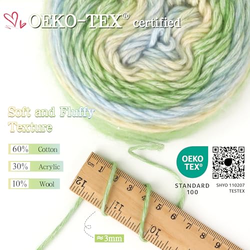 Image of Katech Yarn for Crocheting-Gradient Cake Yarn-4x100g 60% Cotton 30% Acrylic 10% Wool-Ombre Multicolor Soft Rainbow Cotton Crochet Yarn for Scarves, Shawls, Blankets, and Garments(F)