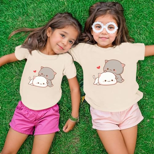 KEEVICI Cute Cat Shirts for Girls Graphic Tees Kids Kawaii Cartoon Animal Print T Shirt Summer Cotton Short Sleeve Tops4