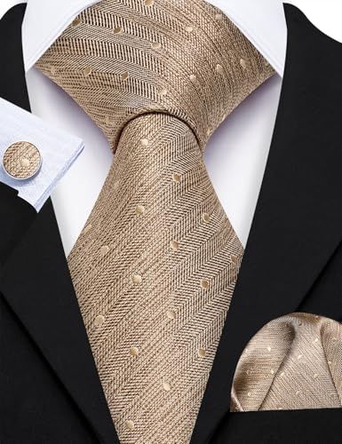 Image of Barry.Wang Ties for Men Silk Tie Sets Polka Dot Woven Necktie Pocket Square Cufflinks Business Wedding