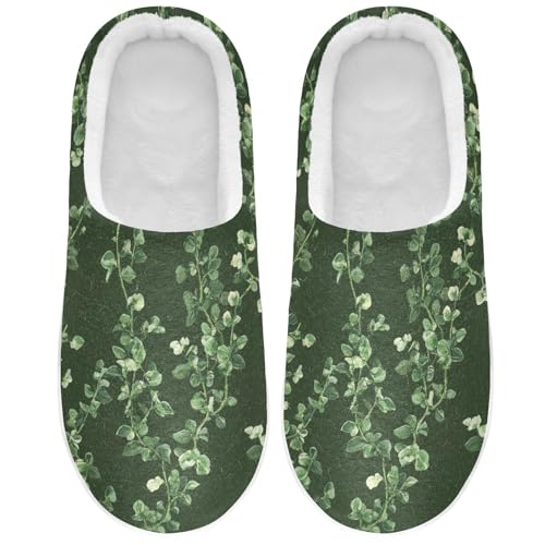 JUNZAN Sweet Thyme Green Cotton Slippers for Men Breathable Memory Foam Bedroom Slippers for Spa Funny Presents 6-7