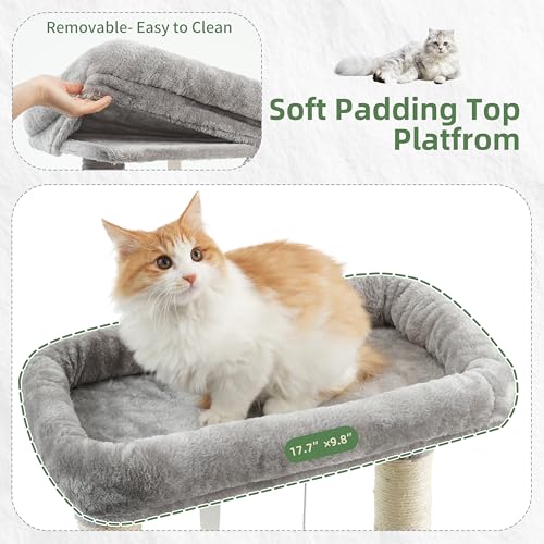 Image of Gitelsnour 55.1'' Cat Tree Tower for Indoor Cats, Large Platform, CCT013W | 7 Sisal Scratching Posts, Multi-level Cat Condo Cat Cave, 2 Padded Perches, Basket, Furry Ball, Toy, Light Gray