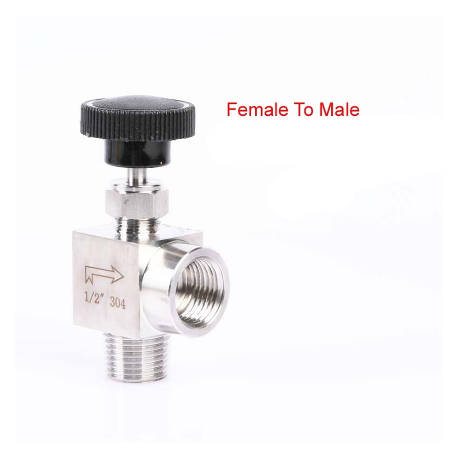 Válvula de aguja con codo de 90° de acero inoxidable 304, macho y hembra, 1/8"–1/2", control de flujo for agua, gas y aceite(1/2",Male To Male)