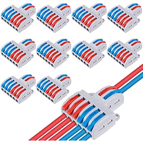 DIKEBAO 10Pcs Compact Wire Connector Lever Nut Wire Connectors Connecting Terminal Set with Lever Quick Wiring Cable Connector 2 in 6 out Quick Cable Clamp Terminal Block for Circuit Inline Cover