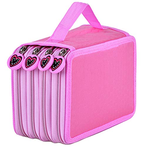 MESHIKAIER 72 Slots Super Große Kapazität Federmäppchen aus Segeltuch 4 Schichten Federmappe Federtasche Schüleretui Bleistift-Beutel (Pink) Cover