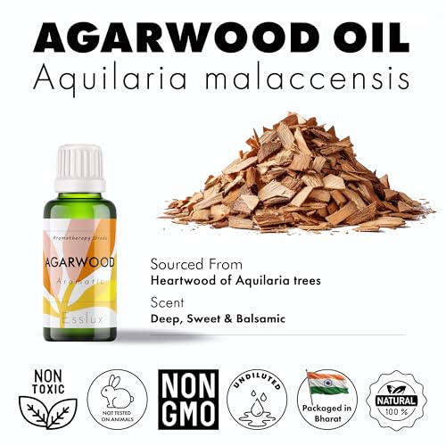 Image of Esslux Agarwood Fragrance Oil - 100% Pure Natural Oud Oil for Diffuser, Candles & Soap Making | Rich, Earthy Aroma for Relaxation & Aromatherapy | Therapeutic Grade - 120ML