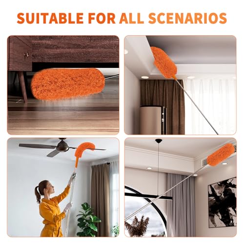 Image of Cobweb Duster with Extension Pole,Cleaner Outdoor 110 inch Telescoping Extended Sspider Brush, Dusting Kit,Long Handle Reach for High Ceilings and Fans,Microfiber Webster Remover Tools Feather Dusters
