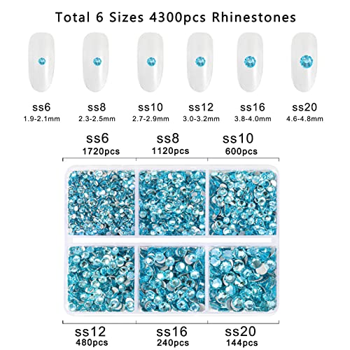 Beadsland 4300pcs Flatback Rhinestones,Blue Rhinestones Nail Gems Round Crystal for Crafts,Mixed 6 Sizes with Picking Tweezers and Wax Pencil Kit - Image 4