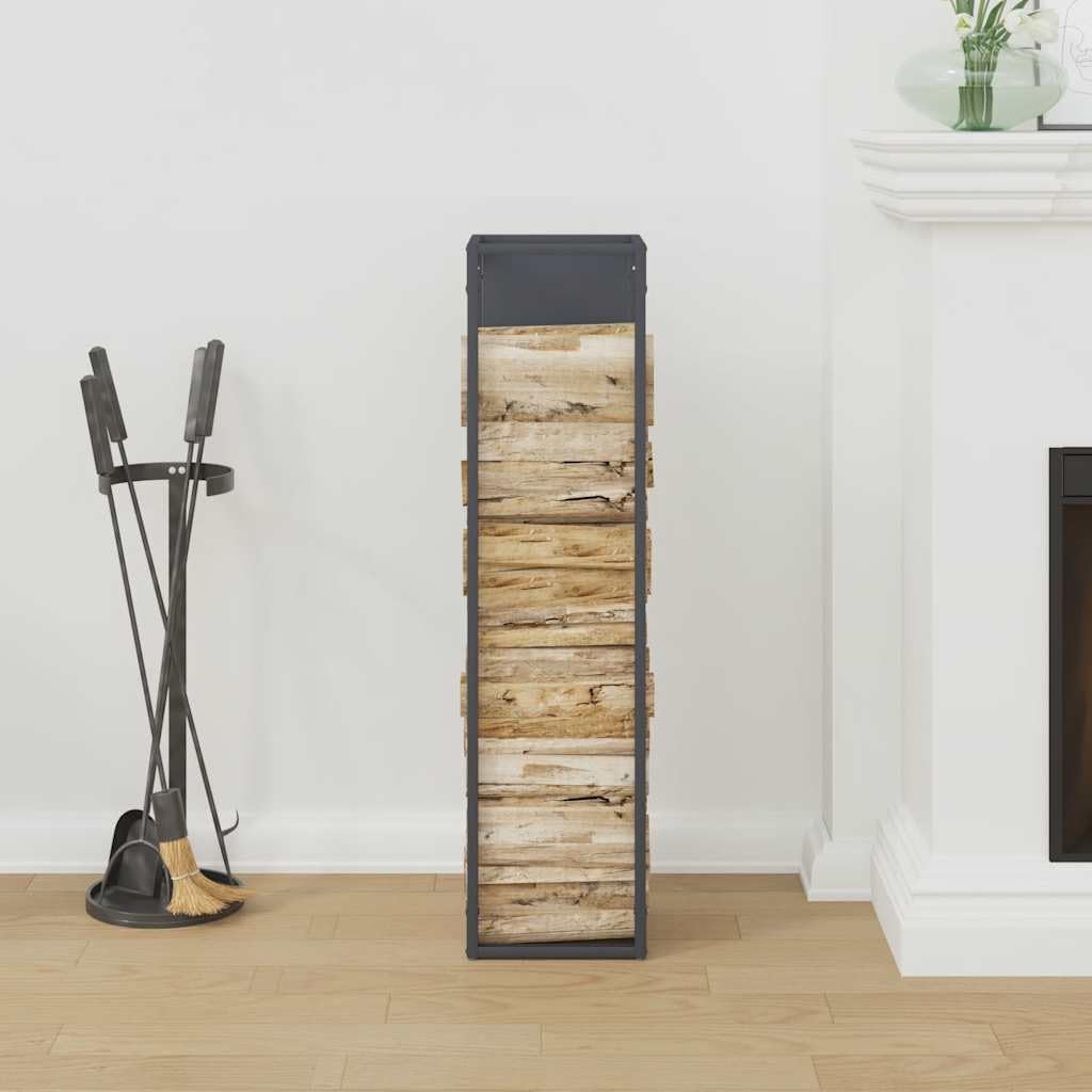 Brennholzregal Anthrazit aus kaltgewalztem Stahl 25 x 25 x 100 cm für Kaminholz und Feuerholz, Holzregal mit 100 kg Traglast für Innenbereich, Wohnzimmer, Kamin und Ofen