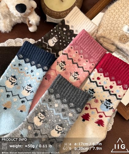 Image of IIG Cute Warm Wool Socks for Women Super Cozy Thick Crew Winter Socks Gifts, 5 Pairs