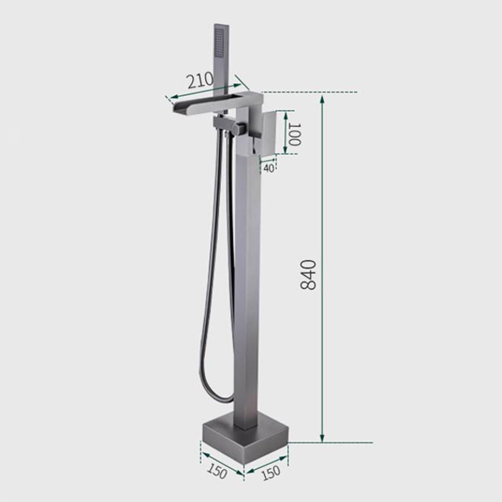 Grifo de bañera en Cascada de Alto caudal, Grifo de bañera Independiente, Grifo de baño Monomando de latón con Ducha de Mano, Grifo de baño con Ducha de Mano, Grifo de baño Negro Mate