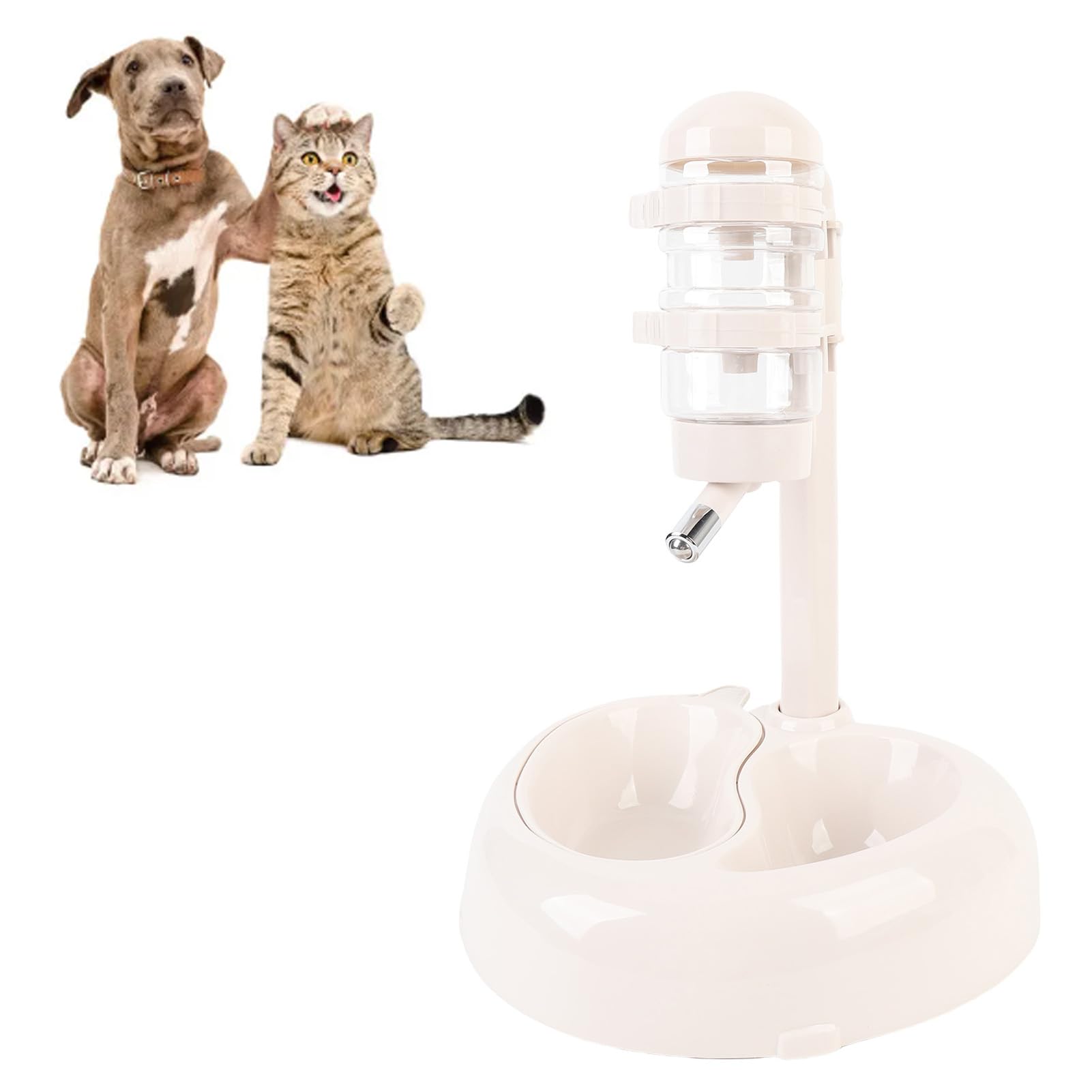 Dispensador de Agua para Mascotas, Alimentador de Agua para Perros de Ajustable con Gran Capacidad para Perros Pequeños y Gatos (Beige)