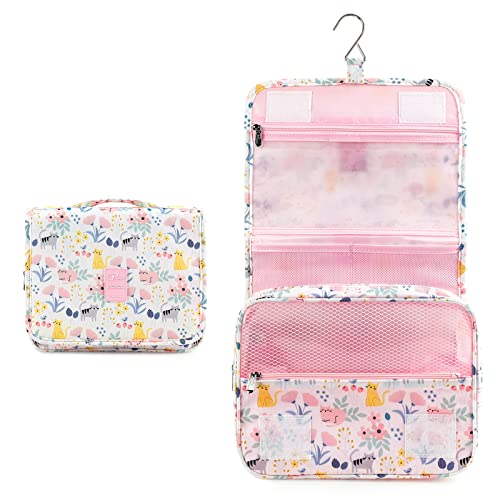 Bolsas de Aseo para Mujeres y Niñas, Lychii Neceser de Viaje con Colgar Gancho, Impermeable Organizador de Cosméticos - Cat