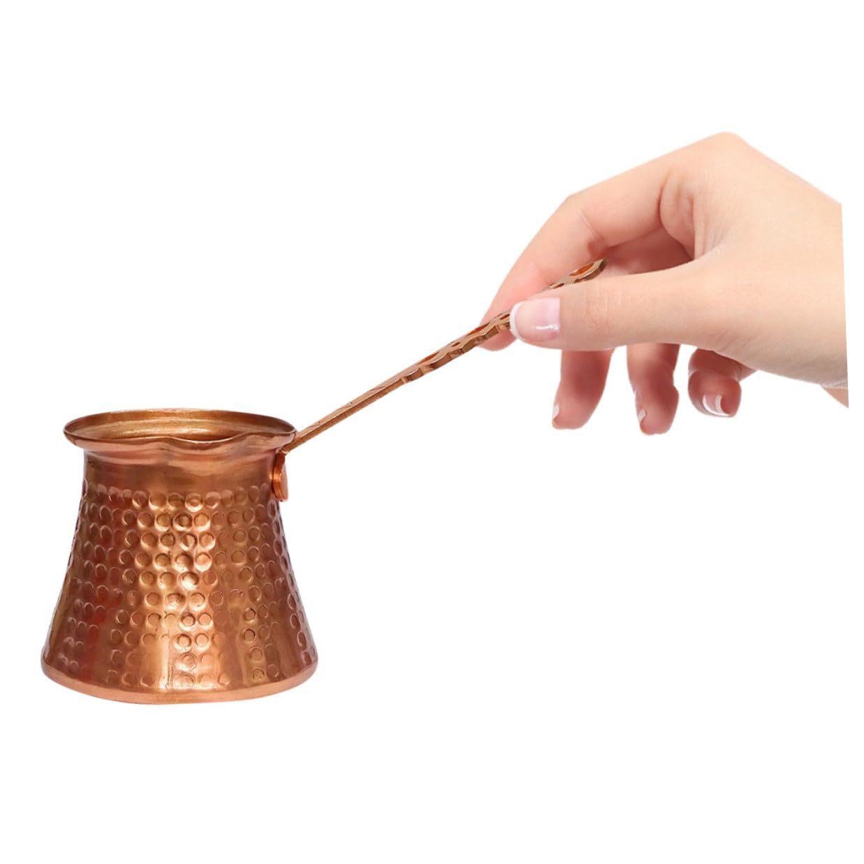 SHERCHPRY Türkische Kaffeekanne Griechische Arabische Kaffeemaschine Handgemachte Ottomane Gehämmertes Kupfer Cezve mit Messinggriff Jezve Briki für Den Herd 320Ml