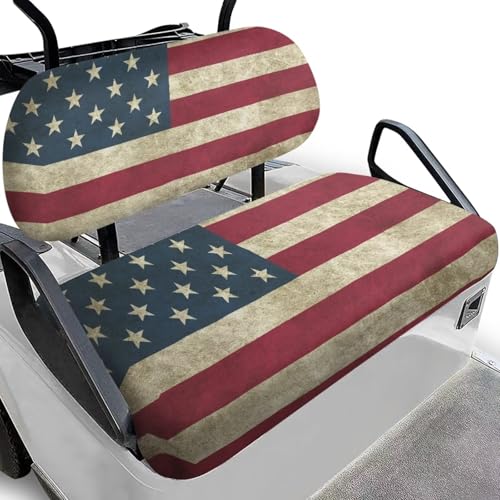Yewatlles Retro American Flag Golf Cart Seat Covers Kit, Fit For Club Car Precedent Ordinary Front Seat Cushion, Golf Cart Polyester Seat Cover, No Nails Required