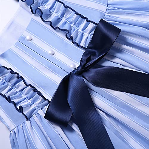 Pettigirl Elegant Girl Summer Blue Stripe Sleeveless A Line Casual Sundress Clothing Teens Kids Daily Midi Dress Outfit4