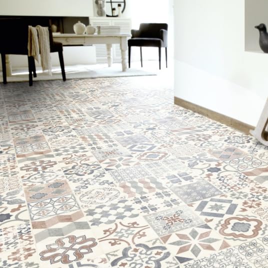 Sol Lino - Carreaux de Ciment - Naturel - Rouleau de 2m x 3.00m