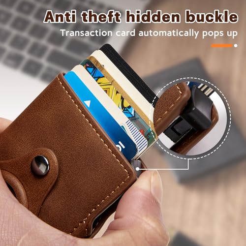 Men's Slim Minimalist Wallet, Men Credit Card Holder,Anti-theft-RFID Auto Pop up Travel Wallets for Men,9-14 Card Capacity| Cash Slot| ID Window | Carbon Fiber (Brown)3