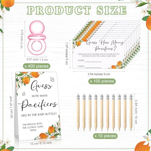 Image of Roowest 512 Pcs Baby Shower Games Guess How Many Pacifiers Sign 100 Small Guessing Games 10 HB Pencils 750ml Milk Bottle 400 Acrylic Pacifiers Decoration for Guest Gender Reveal(Pink,Orange)