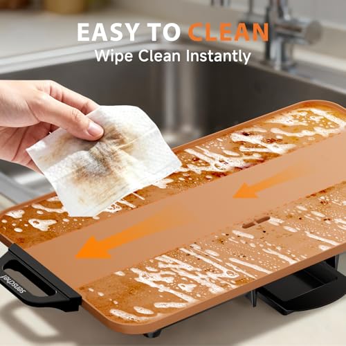 Image of CookSimple Everyday 20 inchx12 inch Electric Griddle-1700W Nonstick PPG Ceramic Surface, Large Flat Design, Perfect for Family Meals, Pancakes&Eggs, Fast Even Heating, Easy to Clean, Ceramic Copper