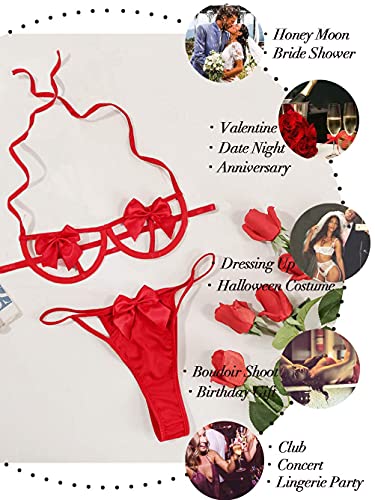 Foto de Kaei&Shi Conjunto de lencería de lazo para regalo, conjunto de sujetador y braga de Navidad, conjuntos de lencería sexy de San Valentín, cumpleaños, aniversario, boudoir (imagen 4)