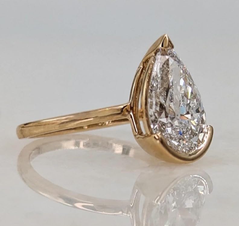 Bezel Setting 3 CT Pear Cut Diamond Engagement Ring,3 CT Pear Cut Colorless Diamond Wedding Ring, Half Bezel Set Ring,Gifted Ring For Her.size 3-12.4