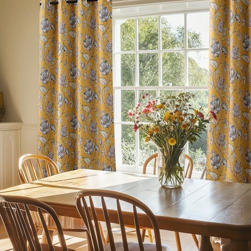 NICETOWN Curtains for Living Room 96 Inches Long 2 Panels, Room Darkening Curtains for Farmhouse, Thermal Insulated Privacy Drapes Oak Brown Botanical Floral Print Design, W52 per Panel