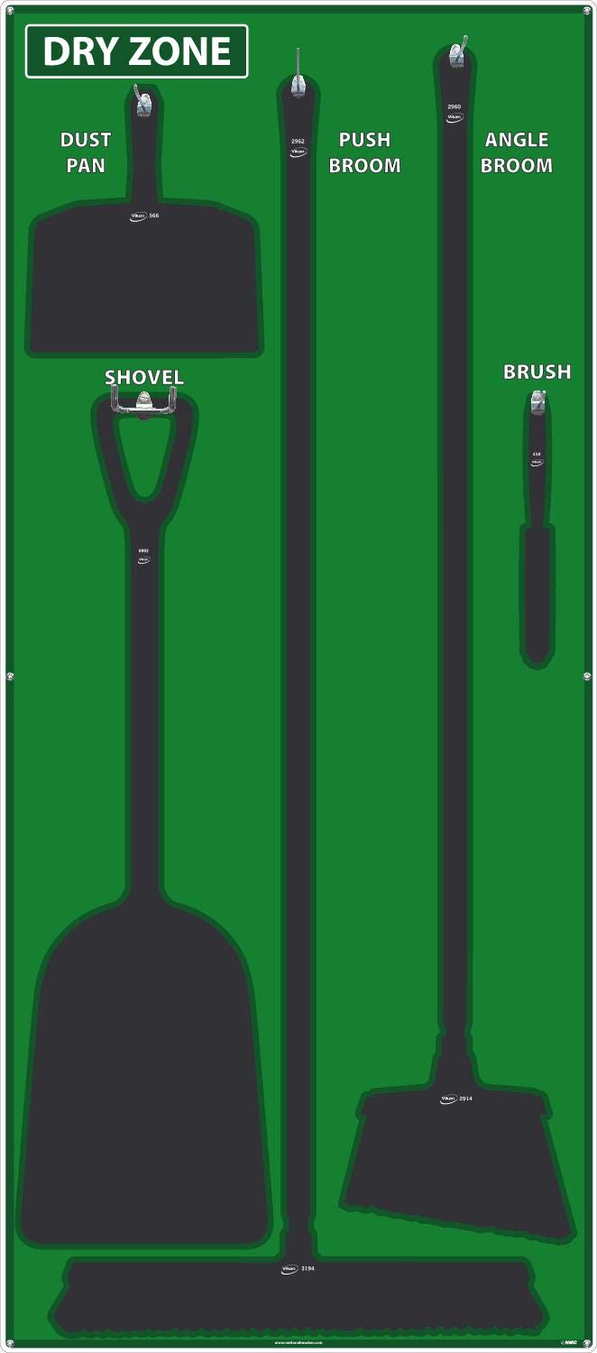 NMC SB136ACP 5S Dry Zone Janitorial Shadow Board, 68"x30", Green/Black, Aluminum Composite Panel (Tools Sold Separately)