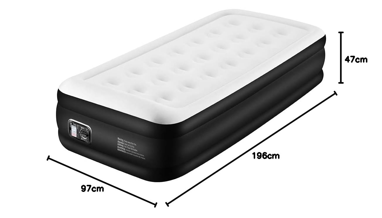 Matelas Gonflable 1 Place 196 x 97 x 47 cm avec Pompe Électrique Intégrée, Gonflage Ultra Rapide, Confort Exceptionnel, Idéal pour Invités et Voyage