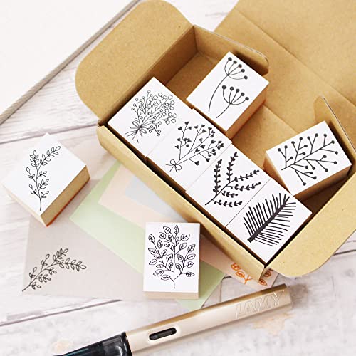 8 Pieces Wood Rubber Stamps Plant Decorative Leaf Bouquet Olive Green Design Set For Diy Crafting, Scrapbook, Painting, Letters Diary, Card Making, Gift Wakuwaku Made In Japan Tokyo #TOP5