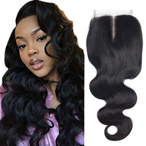 Brazilian Virgin Hair Body Wave Lace Closure Unprocessed Human Hair Lace Closure Middle Part Closure (14 inch, Body)