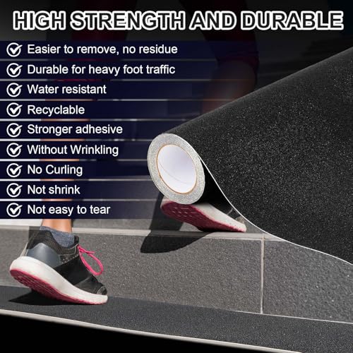 Image of Watersay 24 Inch X 10 ft Anti Slip Traction Tape Widen Waterproof Non Skid Tape Durable Grip and Friction Stair Non Slip Strips Abrasive Adhesive for Stairs Steps Ramp Outdoor Indoor, Black