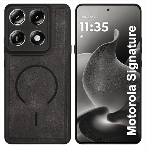 Image of SBMS Back Cover for Motorola Signature | Ultra Slim Soft Rubberised Hard Case | Oil Feel Soft Leather Back | Mag-Safe Design (Mag-Safe Not Support) | Camera Protection Case for Moto Signature (Black)