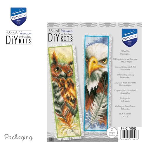 Image of Vervaco Counted Cross Stitch Bookmark Kit 2.4 inchX8 inch 2 /Pkg-Eagle & Owl (14 Count) -V0146205