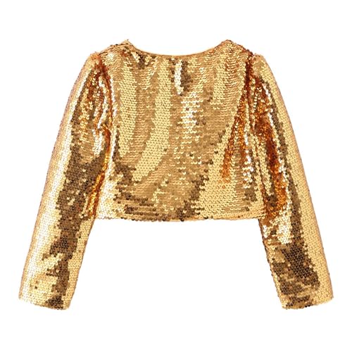 Girls Sequin Bolero Jacket Shrug Long Sleeve Open Front Sparkly Blazer Cropped Cardigan Coats for Party 3-9 Years2