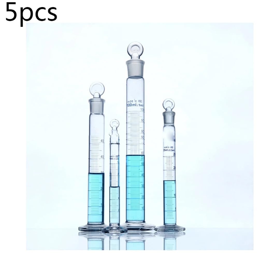 Set da 5 cilindri graduati in vetro di precisione con tappo, attrezzatura da laboratorio for cilindri graduati Attrezzature da laboratorio
