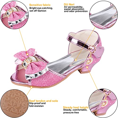 Image of Amtidy Girls Glitter Bow Low Heel Princess Shoes, Mary Jane Ankle Strap Dress Pumps for Wedding Birthday Party Performance